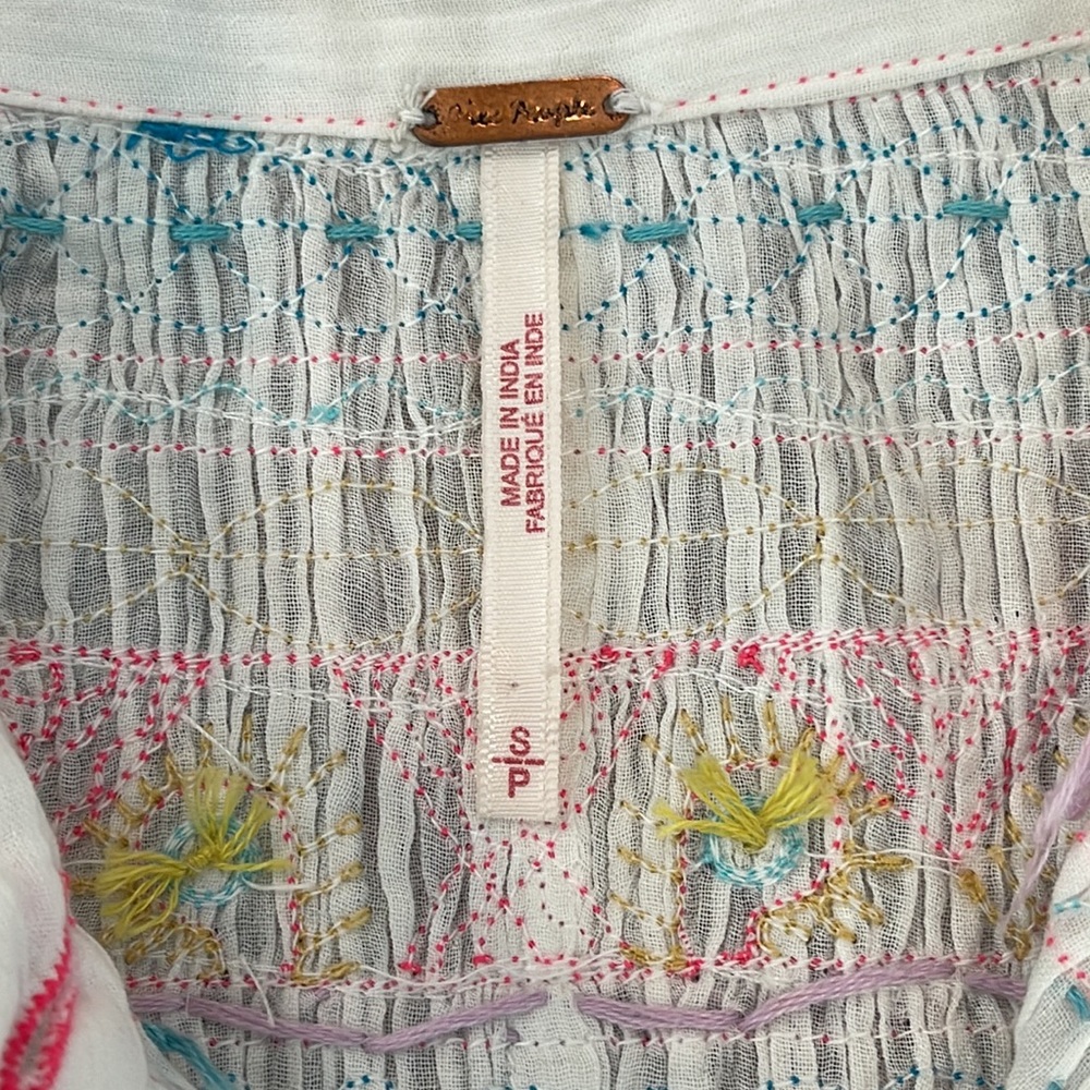 FREE PEOPLE ANNA MARIE EMBROIDERED BUTTON FRONT LONG SLEEVE TUNIC SHIRTDRESS - Picture 9 of 12